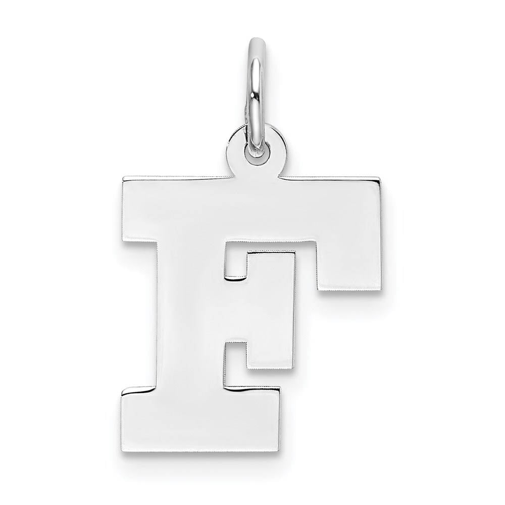Sterling Silver Amanda Collection Medium Block Style Initial F Pendant, Item P14045-F by The Black Bow Jewelry Co.