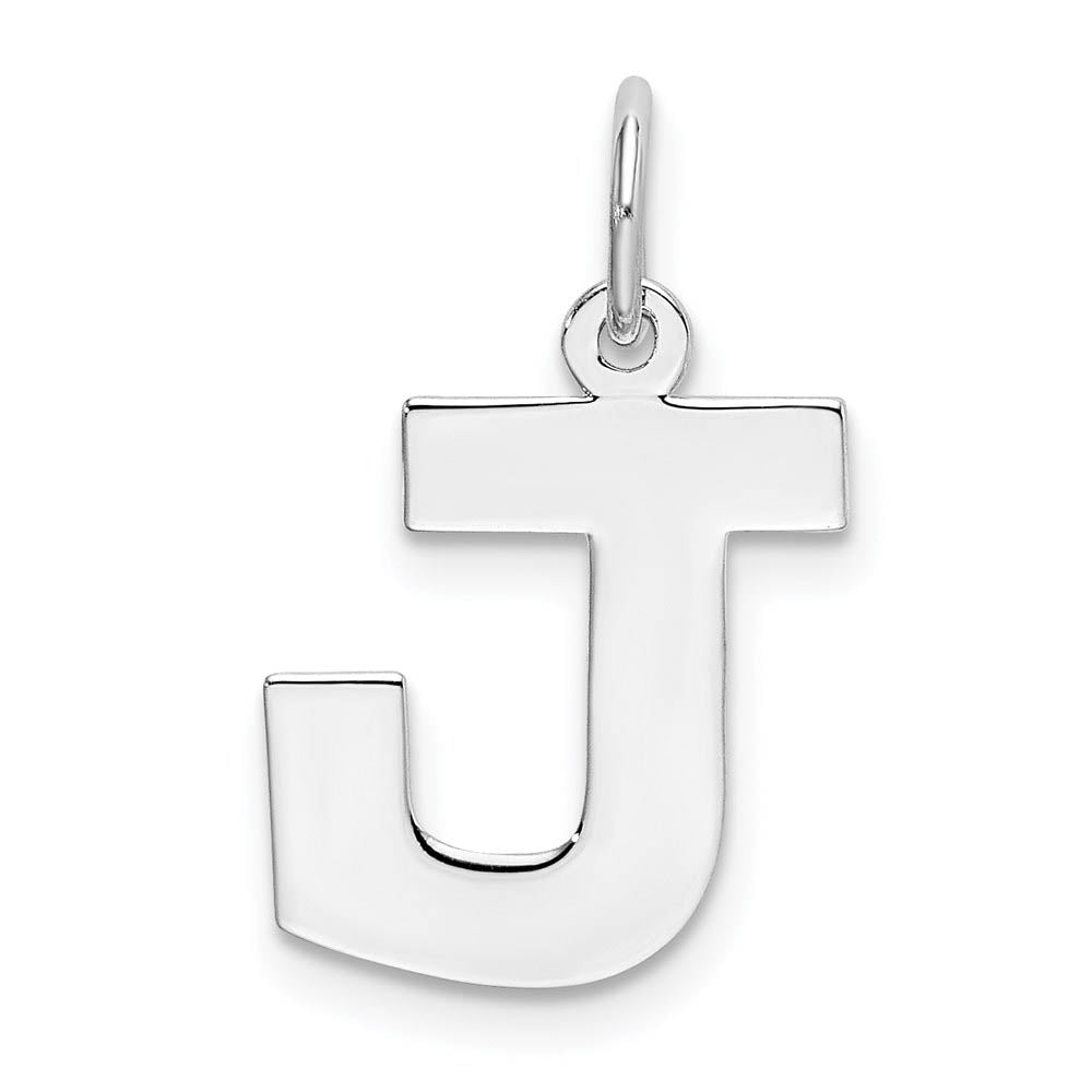 Sterling Silver Amanda Collection Medium Block Style Initial J Pendant, Item P14045-J by The Black Bow Jewelry Co.
