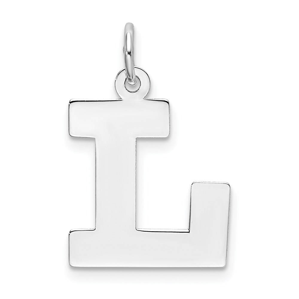 Sterling Silver Amanda Collection Medium Block Style Initial L Pendant, Item P14045-L by The Black Bow Jewelry Co.