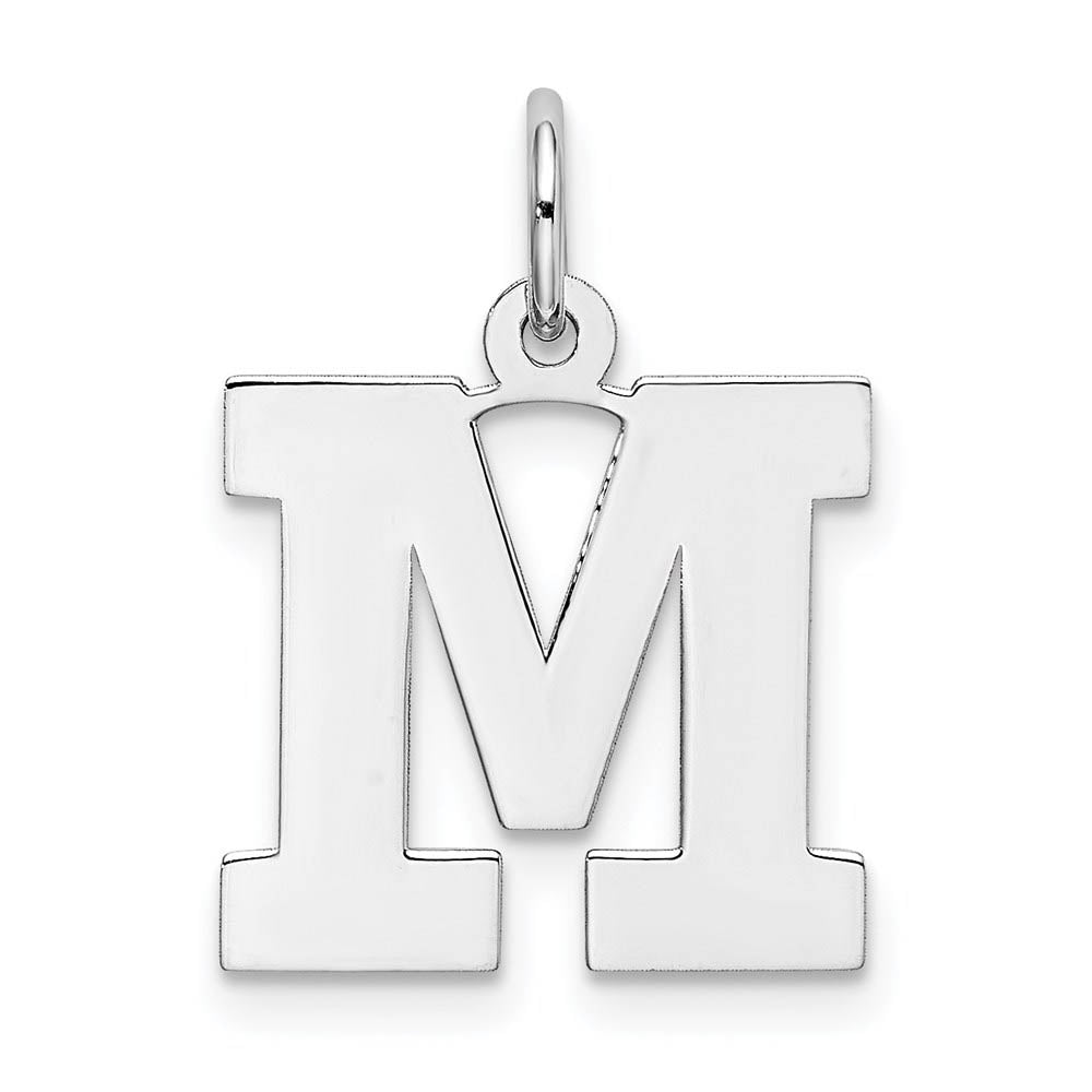 Sterling Silver Amanda Collection Medium Block Style Initial M Pendant, Item P14045-M by The Black Bow Jewelry Co.