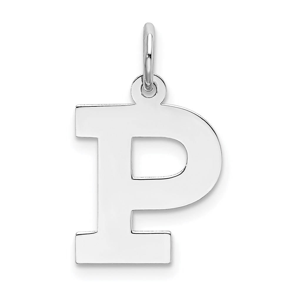Sterling Silver Amanda Collection Medium Block Style Initial P Pendant, Item P14045-P by The Black Bow Jewelry Co.