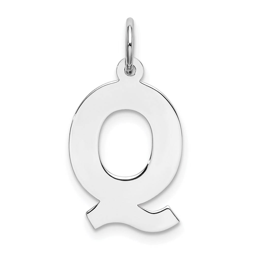 Sterling Silver Amanda Collection Medium Block Style Initial Q Pendant, Item P14045-Q by The Black Bow Jewelry Co.