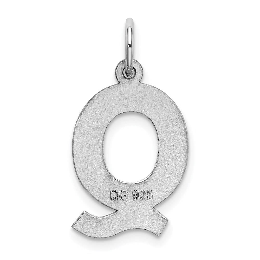 Alternate view of the Sterling Silver Amanda Collection Medium Block Style Initial Q Pendant by The Black Bow Jewelry Co.