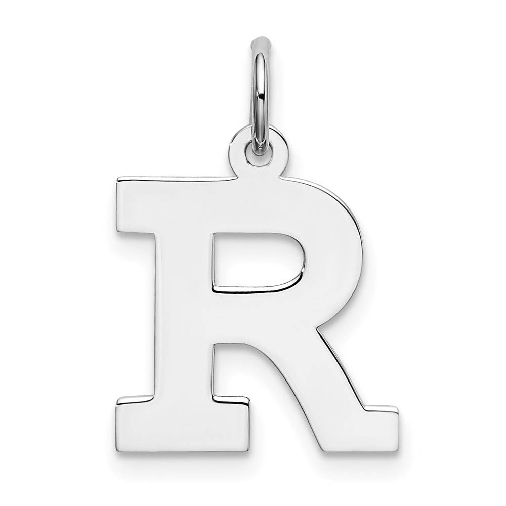 Sterling Silver Amanda Collection Medium Block Style Initial R Pendant, Item P14045-R by The Black Bow Jewelry Co.