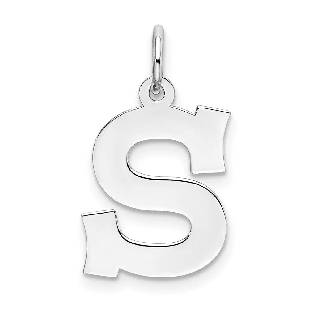 Sterling Silver Amanda Collection Medium Block Style Initial S Pendant, Item P14045-S by The Black Bow Jewelry Co.
