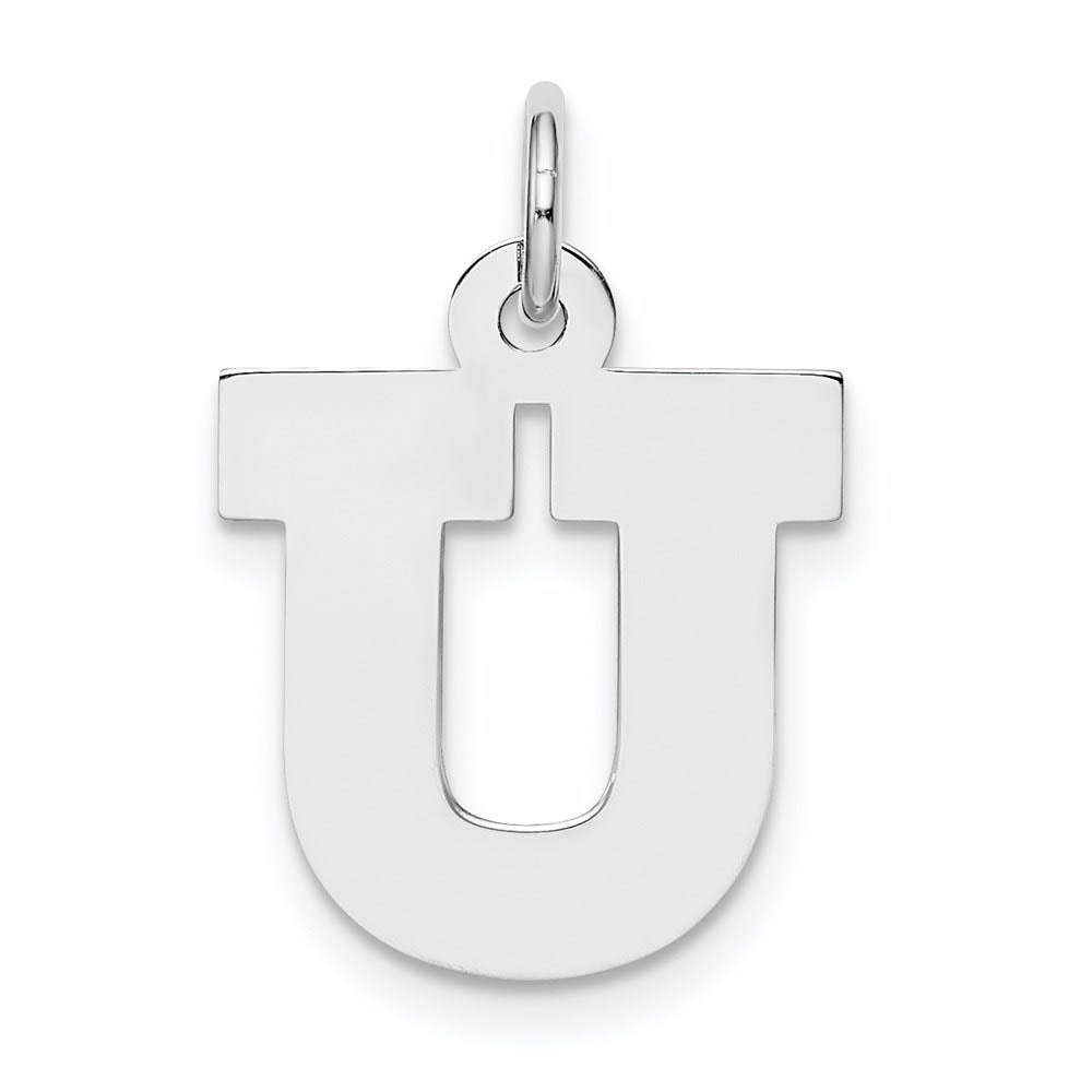 Sterling Silver Amanda Collection Medium Block Style Initial U Pendant, Item P14045-U by The Black Bow Jewelry Co.