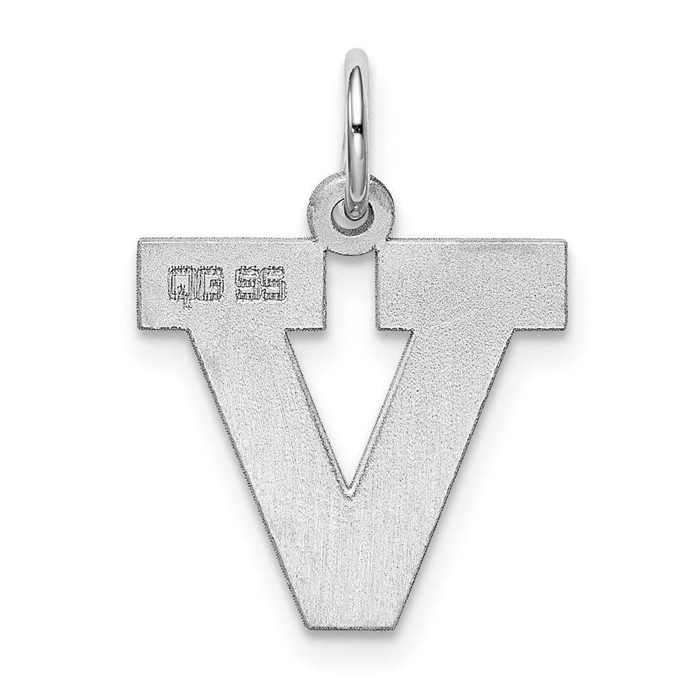 Alternate view of the Sterling Silver Amanda Collection Medium Block Style Initial V Pendant by The Black Bow Jewelry Co.