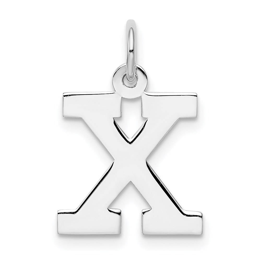 Sterling Silver Amanda Collection Medium Block Style Initial X Pendant, Item P14045-X by The Black Bow Jewelry Co.