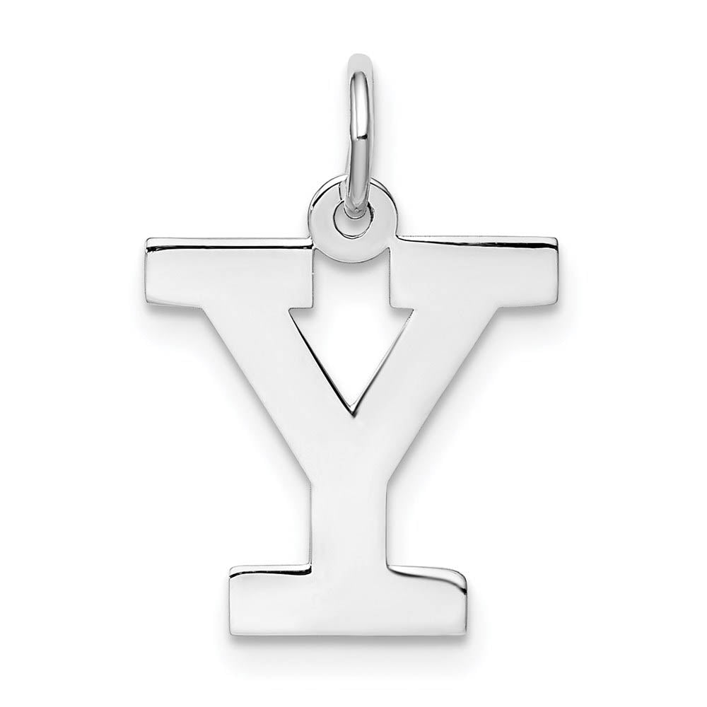 Sterling Silver Amanda Collection Medium Block Style Initial Y Pendant, Item P14045-Y by The Black Bow Jewelry Co.