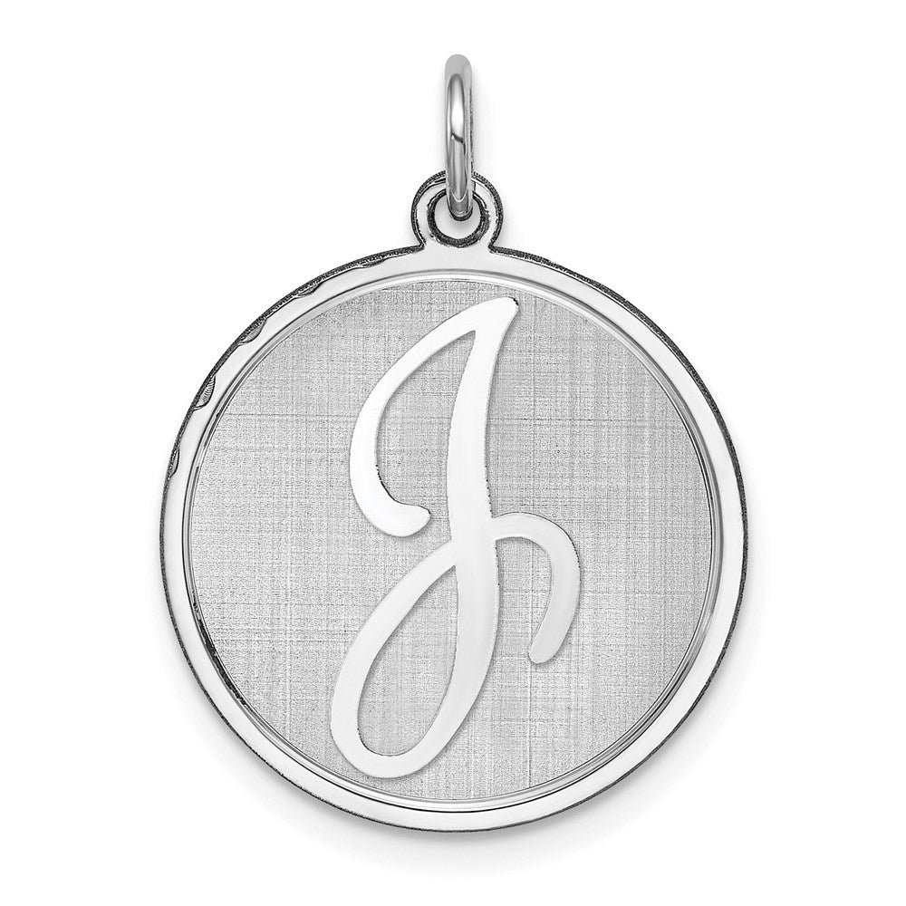 Sterling Silver, Makayla Collection, 20mm Disc Initial J Pendant, Item P14046-J by The Black Bow Jewelry Co.