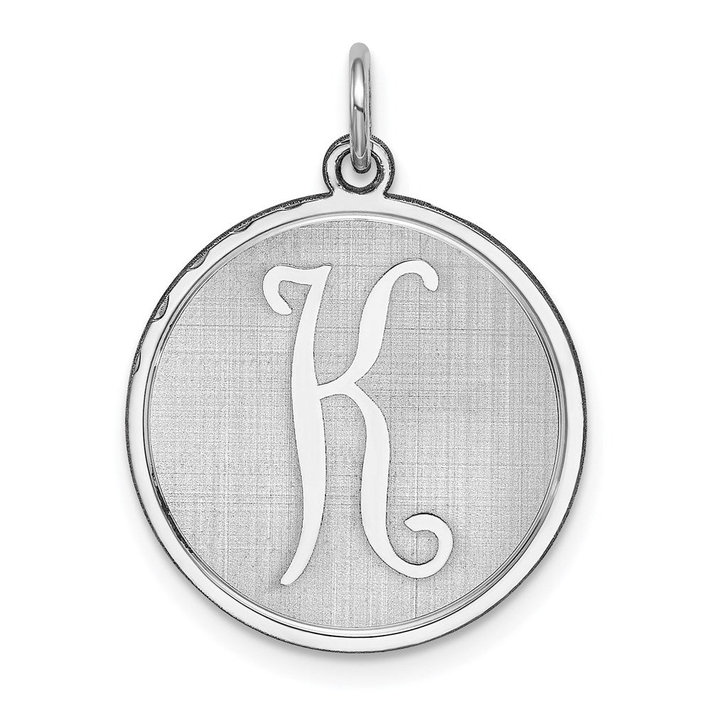 Sterling Silver, Makayla Collection, 20mm Disc Initial K Pendant, Item P14046-K by The Black Bow Jewelry Co.