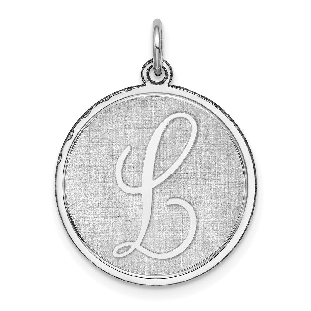 Sterling Silver, Makayla Collection, 20mm Disc Initial L Pendant, Item P14046-L by The Black Bow Jewelry Co.