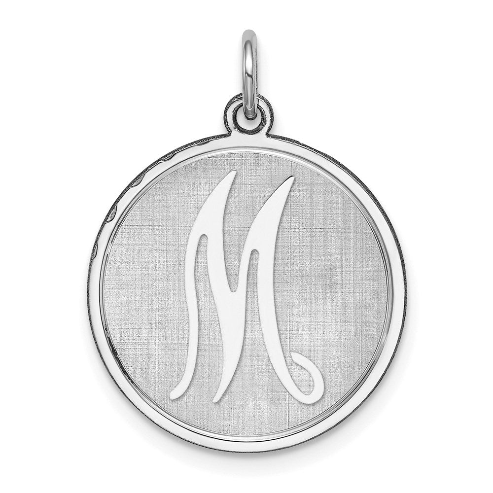 Sterling Silver, Makayla Collection, 20mm Disc Initial M Pendant, Item P14046-M by The Black Bow Jewelry Co.