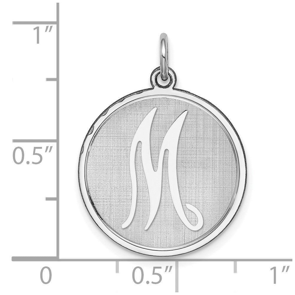Alternate view of the Sterling Silver, Makayla Collection, 20mm Disc Initial M Pendant by The Black Bow Jewelry Co.