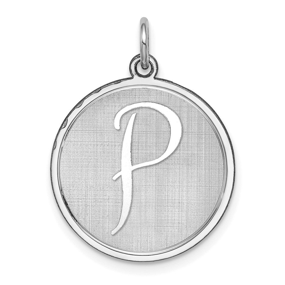 Sterling Silver, Makayla Collection, 20mm Disc Initial P Pendant, Item P14046-P by The Black Bow Jewelry Co.