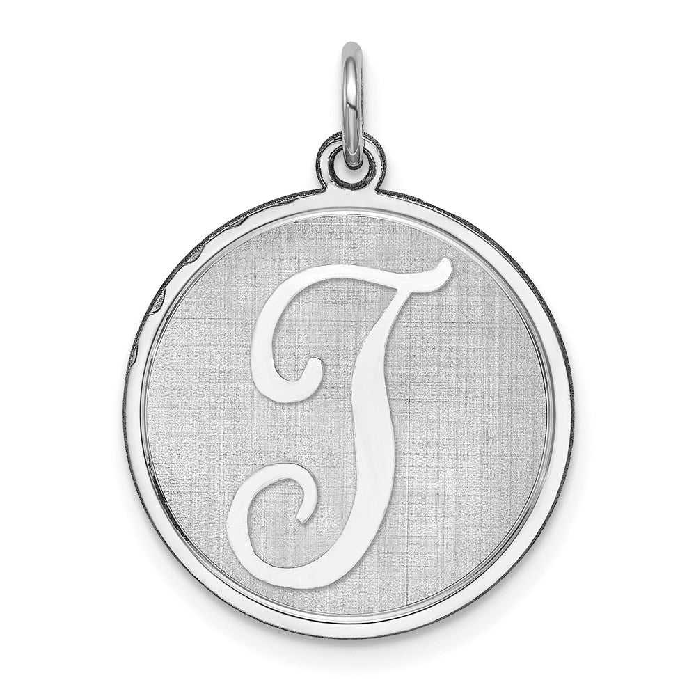 Sterling Silver, Makayla Collection, 20mm Disc Initial T Pendant, Item P14046-T by The Black Bow Jewelry Co.