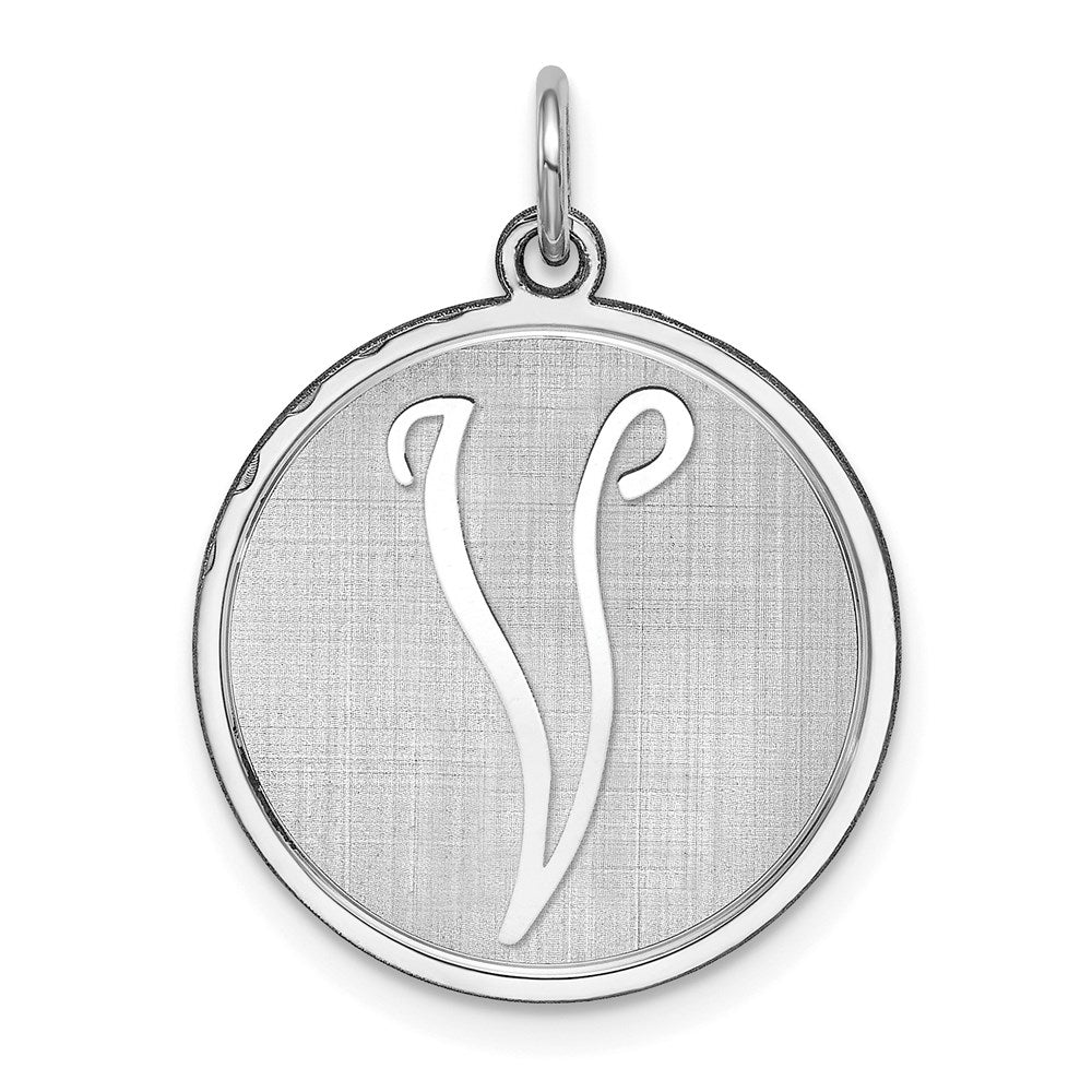 Sterling Silver, Makayla Collection, 20mm Disc Initial V Pendant, Item P14046-V by The Black Bow Jewelry Co.