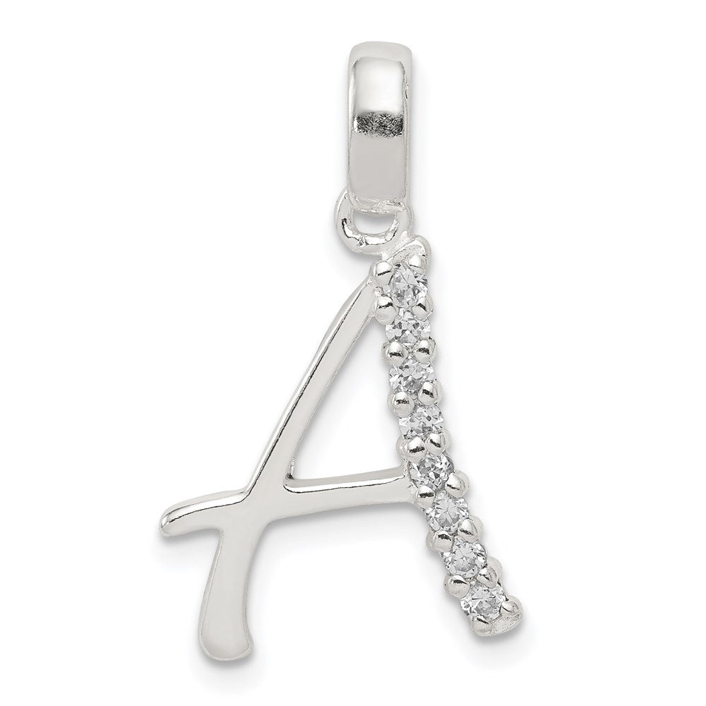 Sterling Silver and CZ, Lauren Collection, Initial A Pendant, Item P14047-A by The Black Bow Jewelry Co.