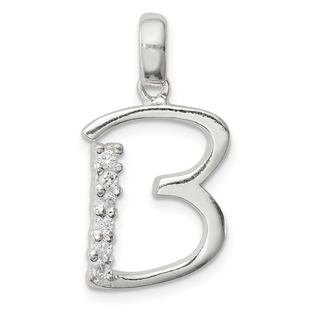 Sterling Silver and CZ, Lauren Collection, Initial B Pendant, Item P14047-B by The Black Bow Jewelry Co.