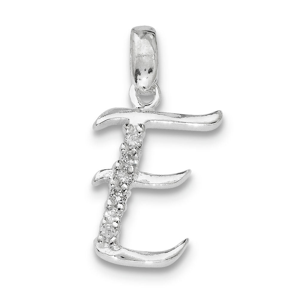 Sterling Silver and CZ, Lauren Collection, Initial E Pendant, Item P14047-E by The Black Bow Jewelry Co.