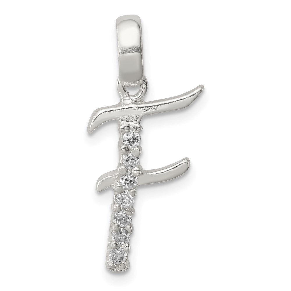 Sterling Silver and CZ, Lauren Collection, Initial F Pendant, Item P14047-F by The Black Bow Jewelry Co.
