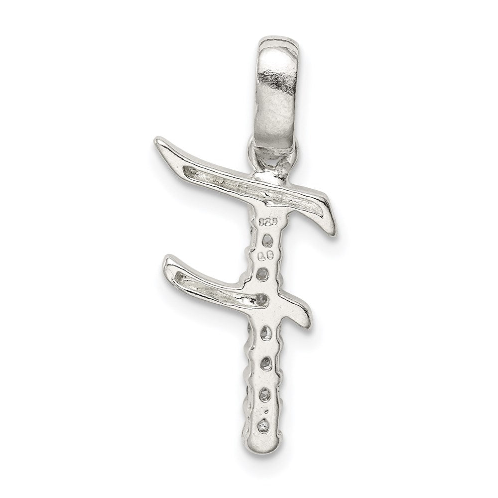 Alternate view of the Sterling Silver and CZ, Lauren Collection, Initial F Pendant by The Black Bow Jewelry Co.
