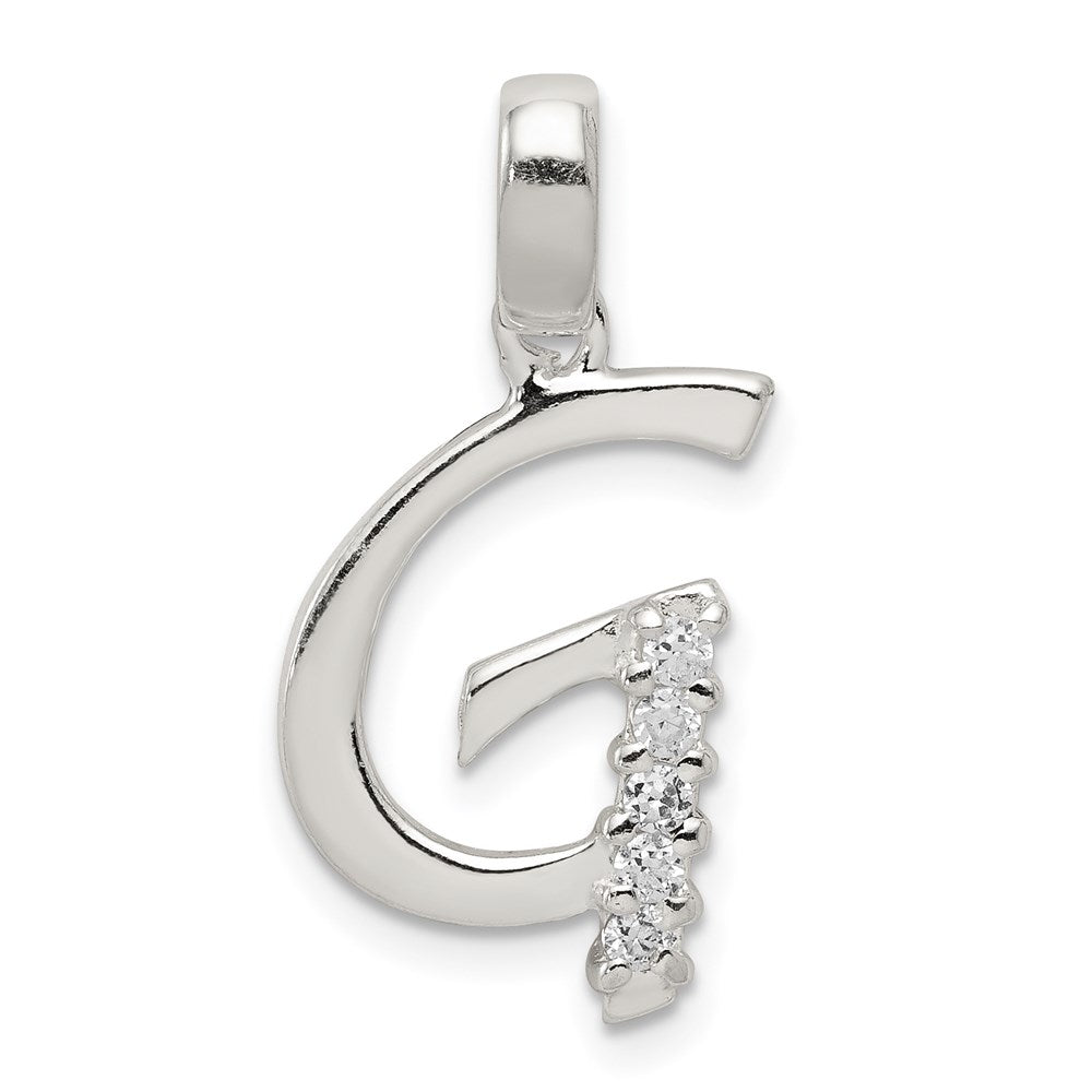 Sterling Silver and CZ, Lauren Collection, Initial G Pendant, Item P14047-G by The Black Bow Jewelry Co.