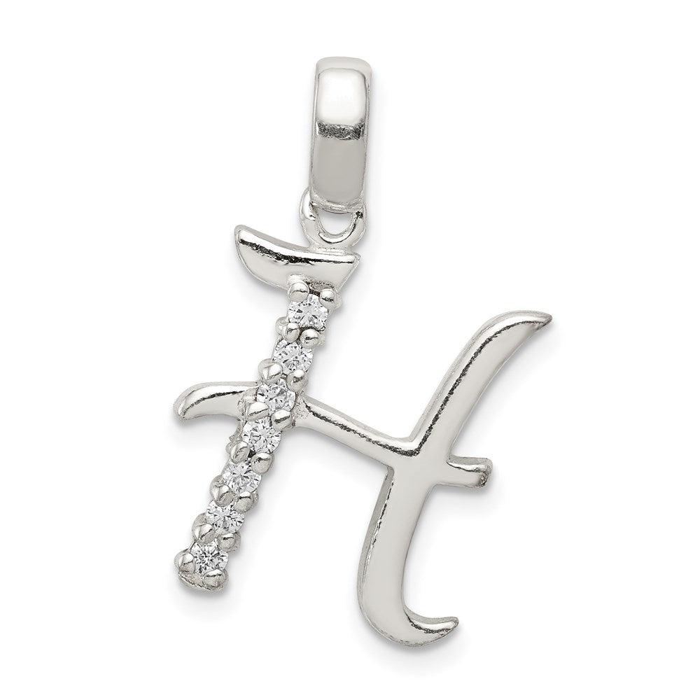 Sterling Silver and CZ, Lauren Collection, Initial H Pendant, Item P14047-H by The Black Bow Jewelry Co.