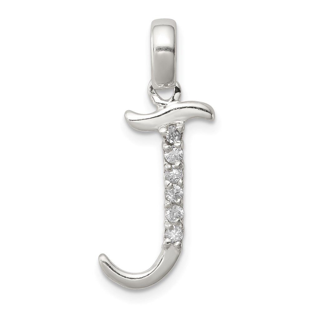 Sterling Silver and CZ, Lauren Collection, Initial J Pendant, Item P14047-J by The Black Bow Jewelry Co.