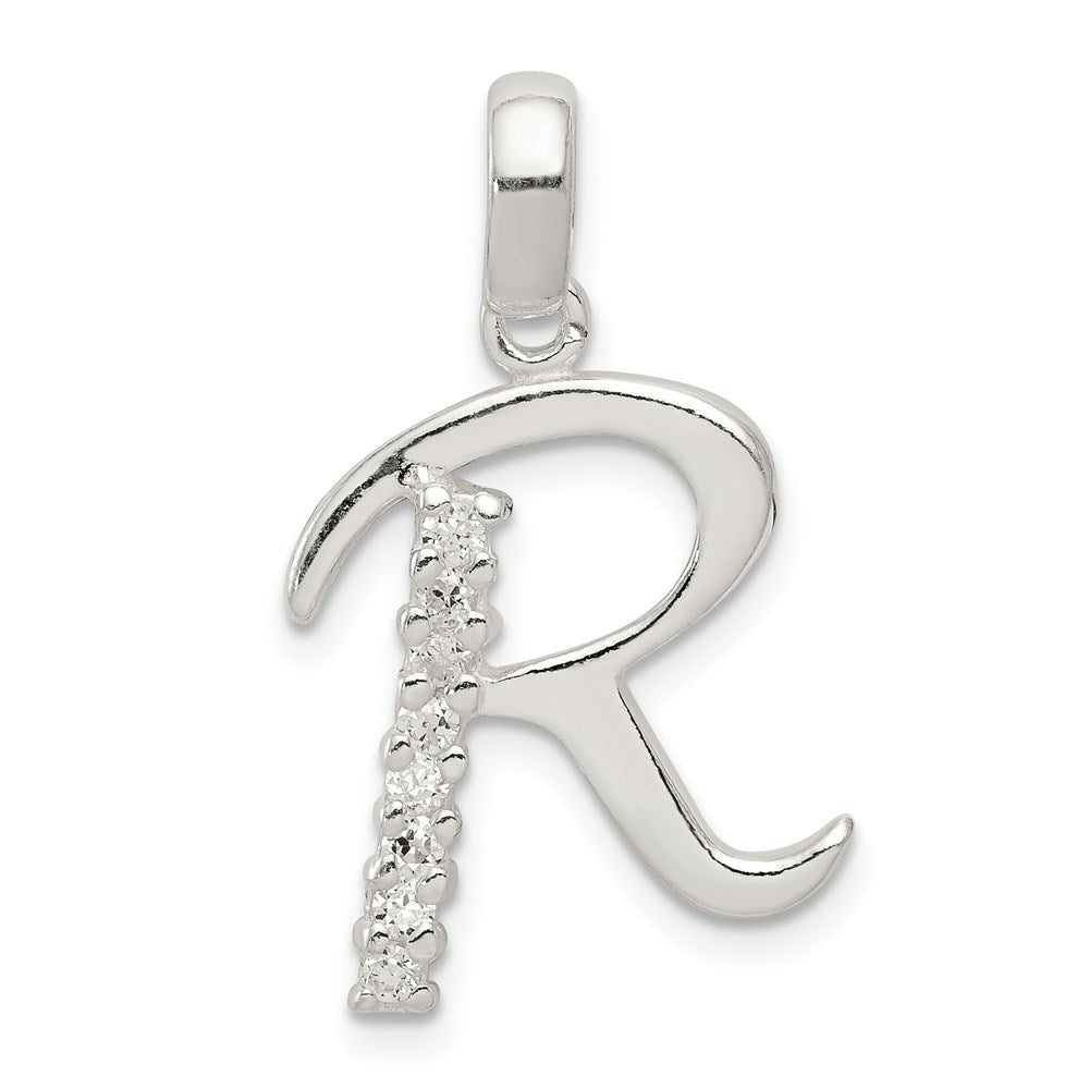 Sterling Silver and CZ, Lauren Collection, Initial R Pendant, Item P14047-R by The Black Bow Jewelry Co.