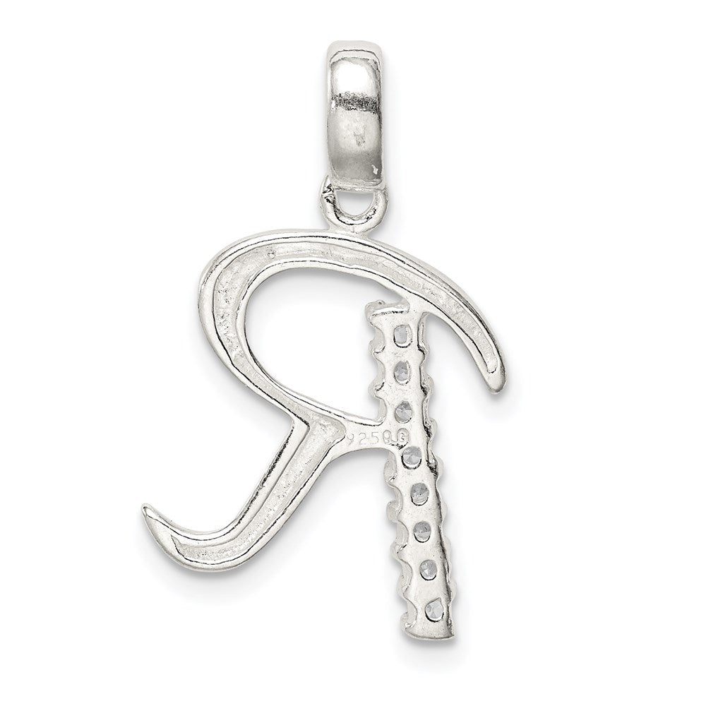 Alternate view of the Sterling Silver and CZ, Lauren Collection, Initial R Pendant by The Black Bow Jewelry Co.