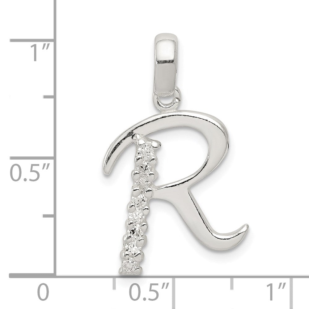 Alternate view of the Sterling Silver and CZ, Lauren Collection, Initial R Pendant by The Black Bow Jewelry Co.