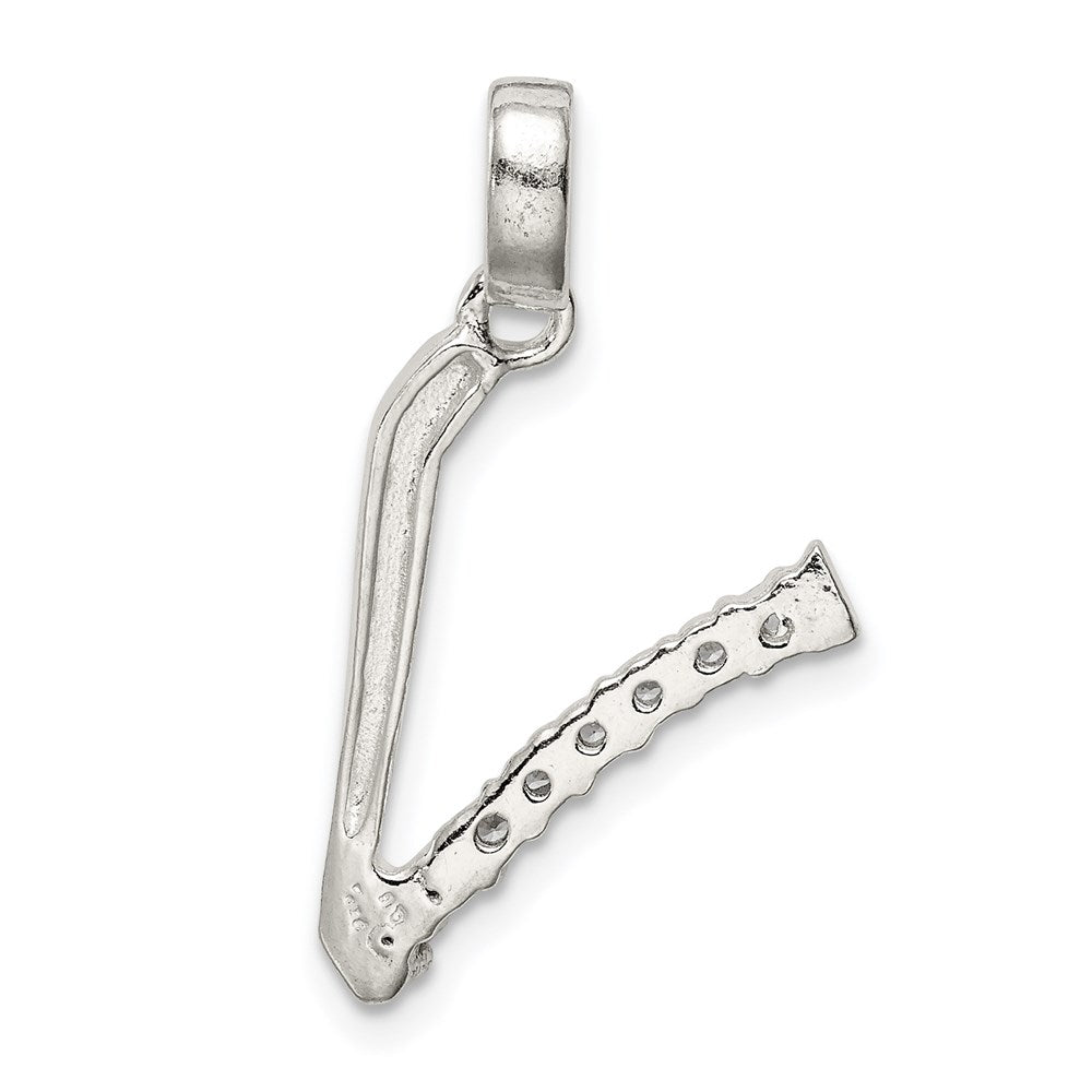 Alternate view of the Sterling Silver and CZ, Lauren Collection, Initial V Pendant by The Black Bow Jewelry Co.