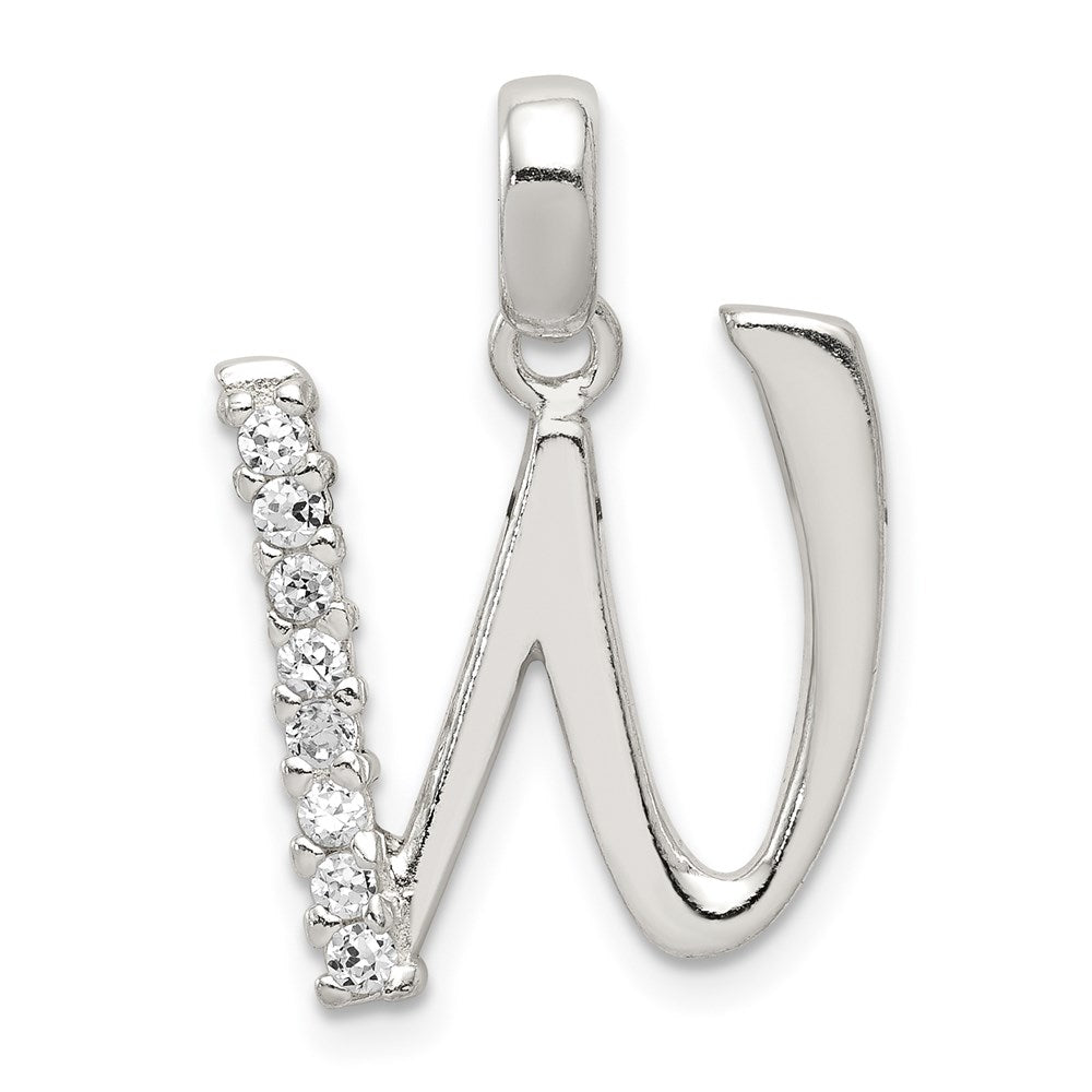 Sterling Silver and CZ, Lauren Collection, Initial W Pendant, Item P14047-W by The Black Bow Jewelry Co.