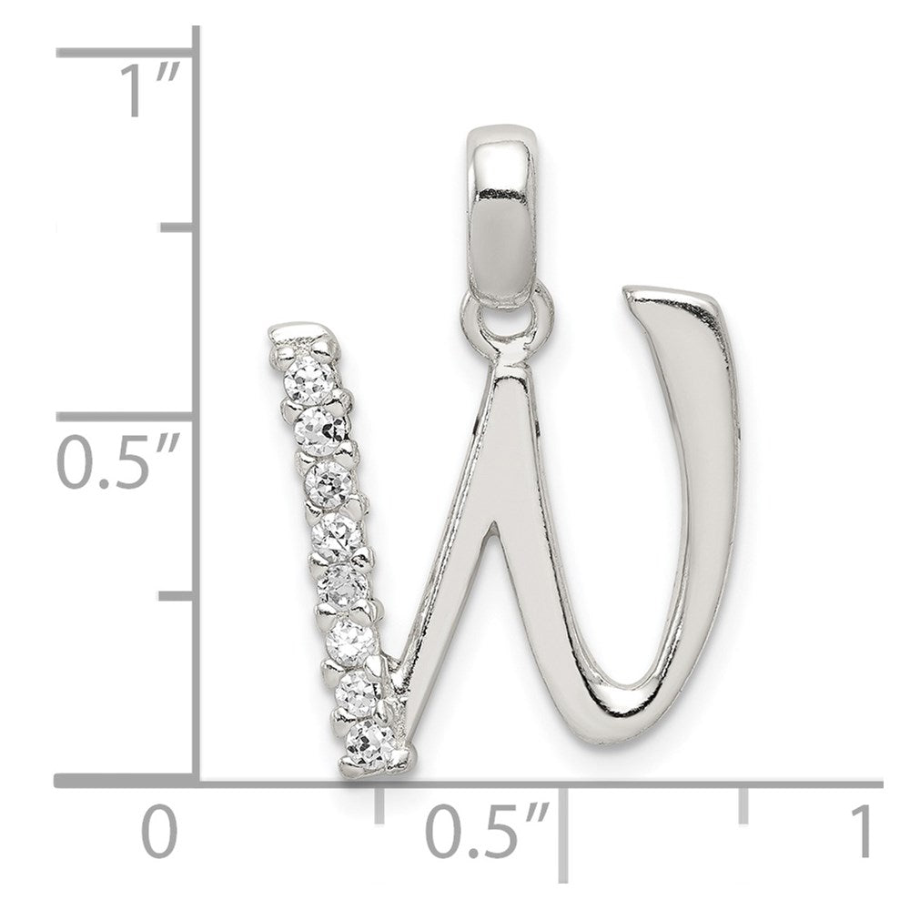 Alternate view of the Sterling Silver and CZ, Lauren Collection, Initial W Pendant by The Black Bow Jewelry Co.