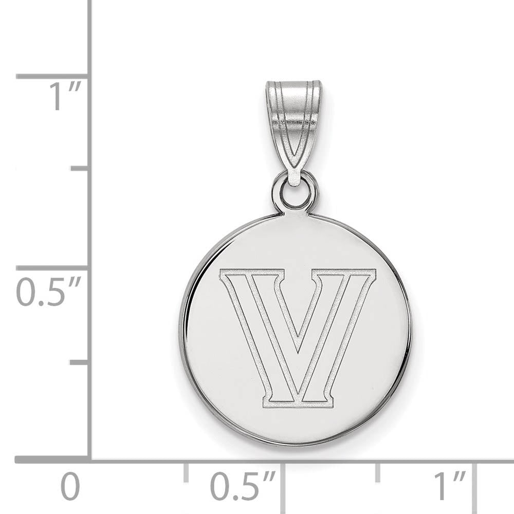 Alternate view of the 10k White Gold Villanova U. Medium Logo Disc Pendant by The Black Bow Jewelry Co.