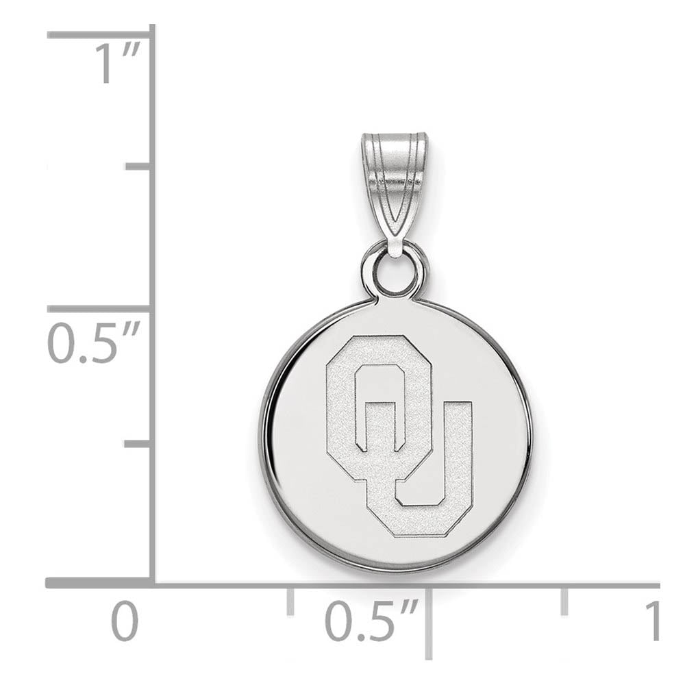 Alternate view of the 10k White Gold U. of Oklahoma Small 'OU' Disc Pendant by The Black Bow Jewelry Co.