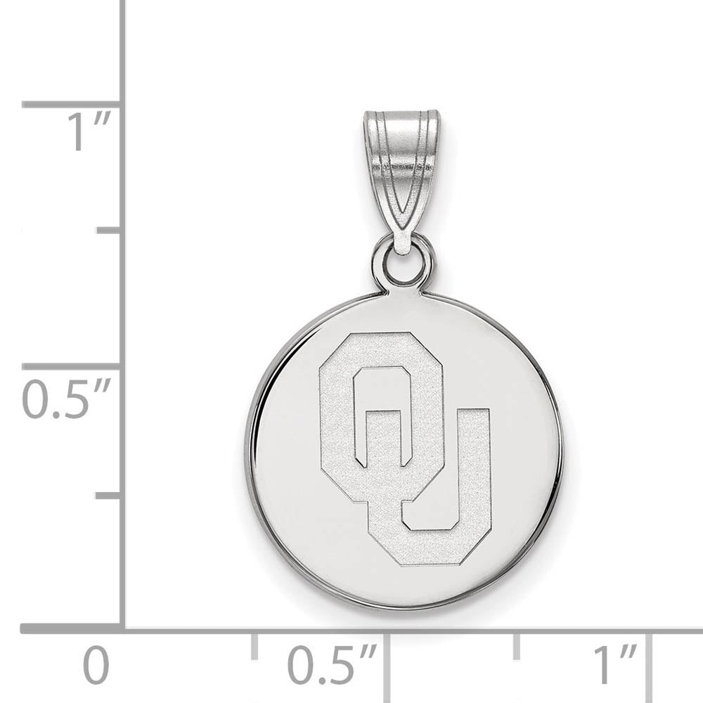 Alternate view of the 10k White Gold U. of Oklahoma Medium 'OU' Disc Pendant by The Black Bow Jewelry Co.