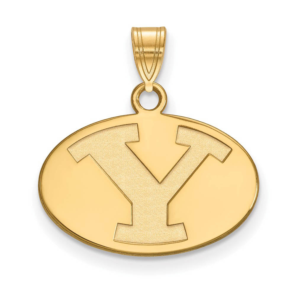 10k Yellow Gold Brigham Young U Small Initial Y Oval Pendant, Item P14063 by The Black Bow Jewelry Co.
