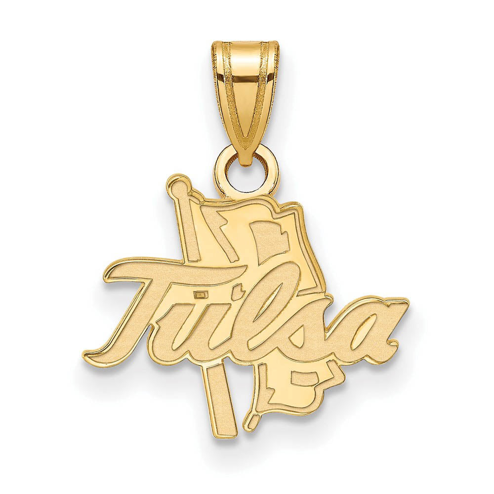 10k Yellow Gold The U. of Tulsa Small Script Pendant, Item P14116 by The Black Bow Jewelry Co.