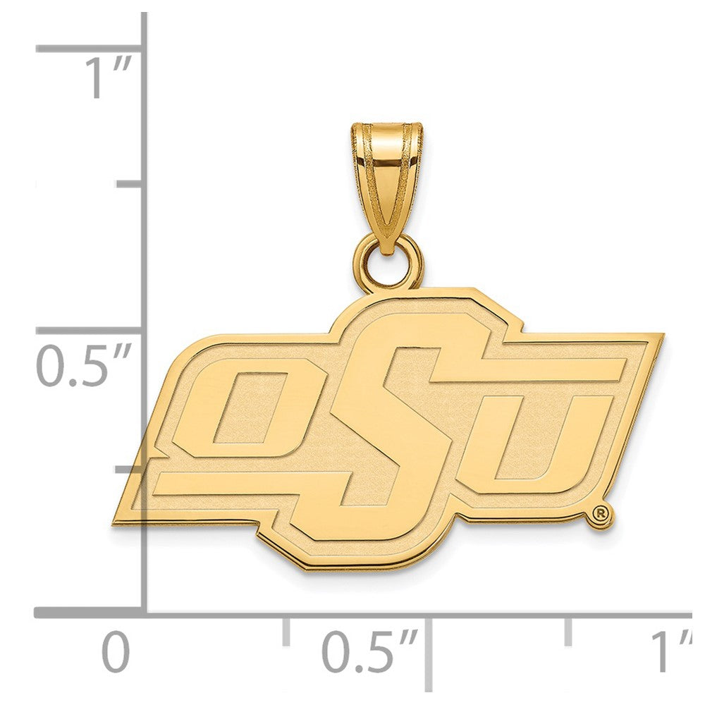 Alternate view of the 10k Yellow Gold Oklahoma State Small 'OSU' Pendant by The Black Bow Jewelry Co.