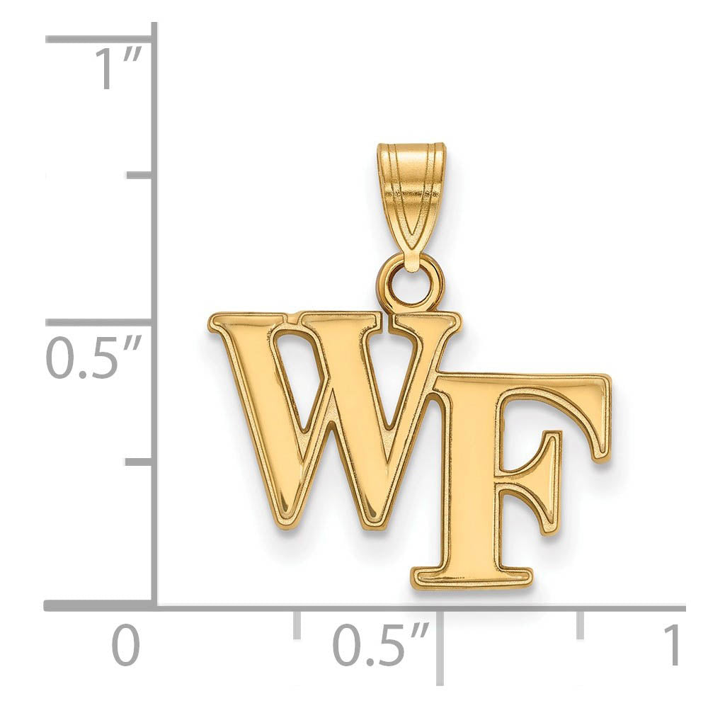 Alternate view of the 10k Yellow Gold Wake Forest U. Small 'WF' Pendant by The Black Bow Jewelry Co.