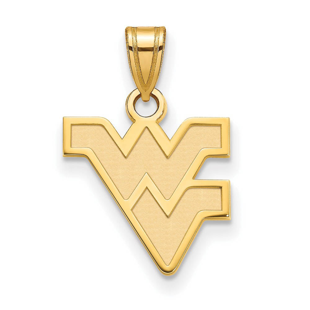 10k Yellow Gold West Virginia U. Small Logo Pendant, Item P14186 by The Black Bow Jewelry Co.