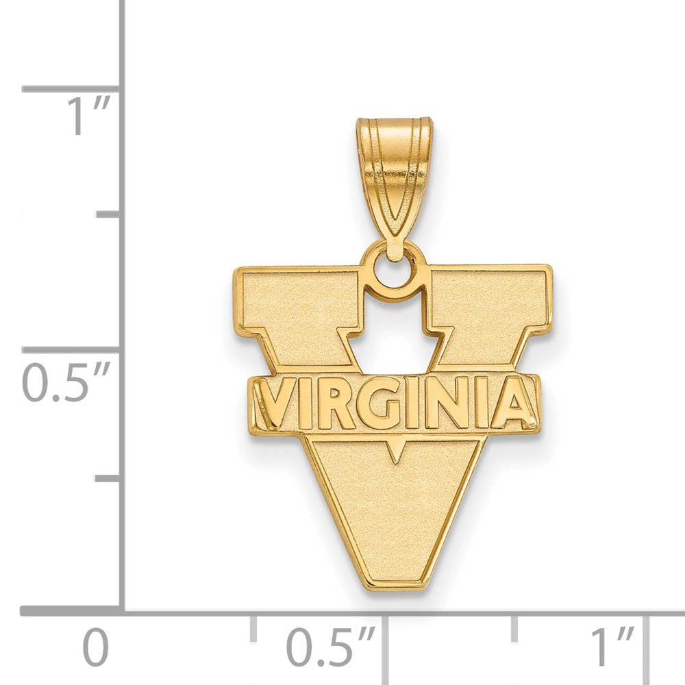 Alternate view of the 10k Yellow Gold U. of Virginia Medium 'V' Logo Pendant by The Black Bow Jewelry Co.