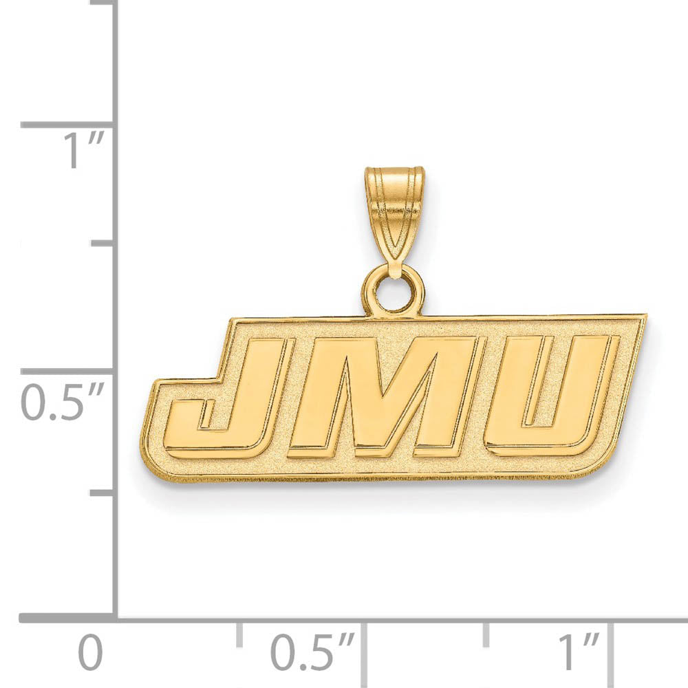 Alternate view of the 10k Yellow Gold James Madison U Small Pendant by The Black Bow Jewelry Co.
