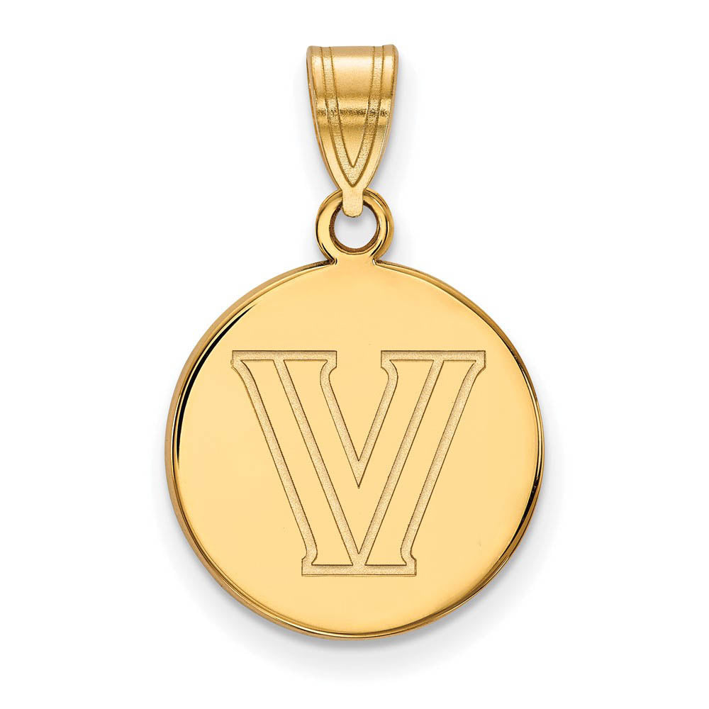 10k Yellow Gold Villanova U. Medium Logo Disc Pendant, Item P14309 by The Black Bow Jewelry Co.