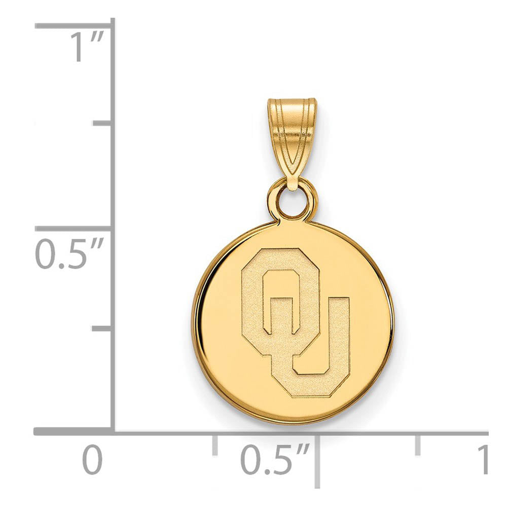 Alternate view of the 10k Yellow Gold U. of Oklahoma Small 'OU' Disc Pendant by The Black Bow Jewelry Co.