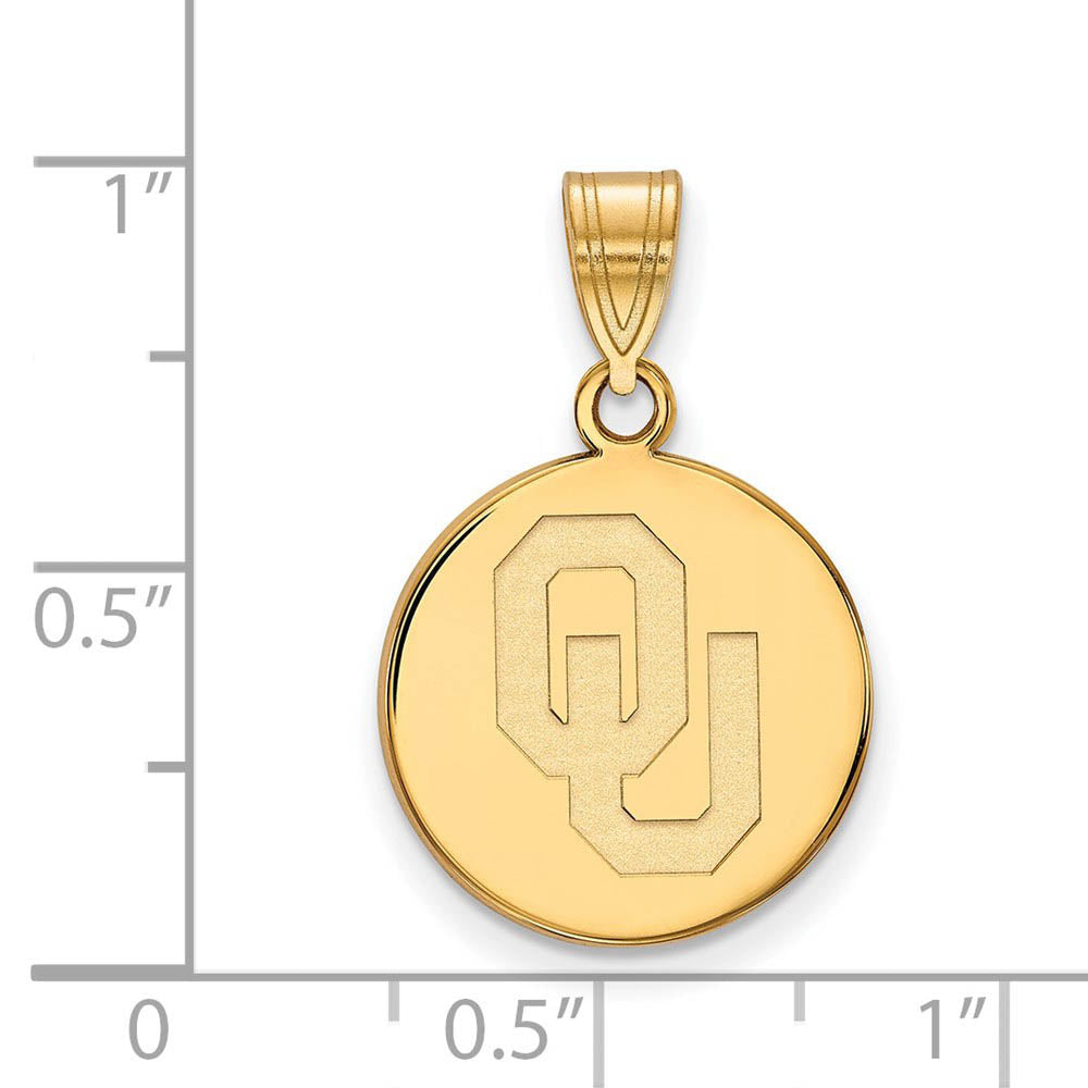 Alternate view of the 10k Yellow Gold U. of Oklahoma Medium 'OU' Disc Pendant by The Black Bow Jewelry Co.