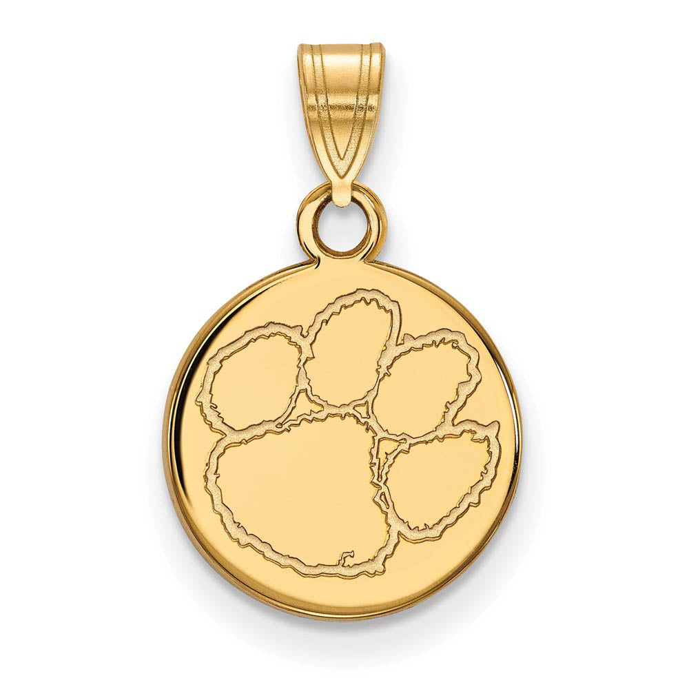 10k Yellow Gold Clemson U Small Disc Pendant, Item P14345 by The Black Bow Jewelry Co.