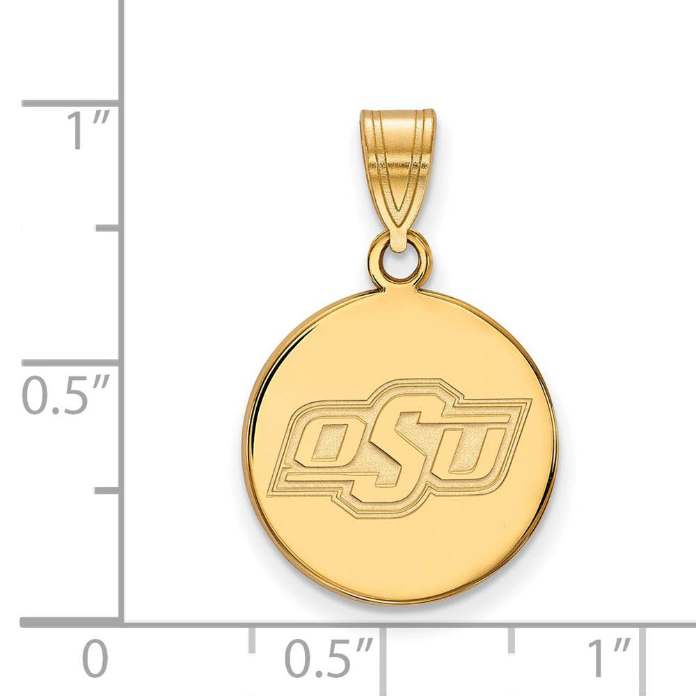 Alternate view of the 10k Yellow Gold Oklahoma State Medium Disc Pendant by The Black Bow Jewelry Co.
